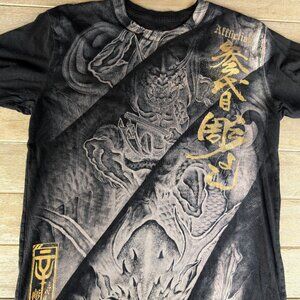 Vintage Y2K Affliction Heroes & Demons Dragon Samurai Shirt By Horiyoshi Sz M